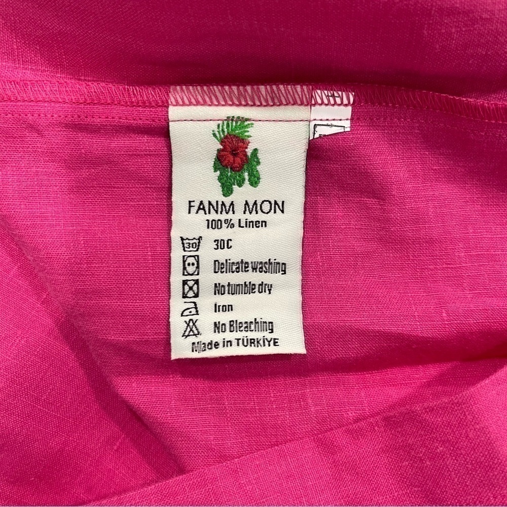 Fanm Mon LORR LINEN LATRICE DRESS Fuchsia Flower Embroidered Pleats Pockets $389 - Picture 12 of 12